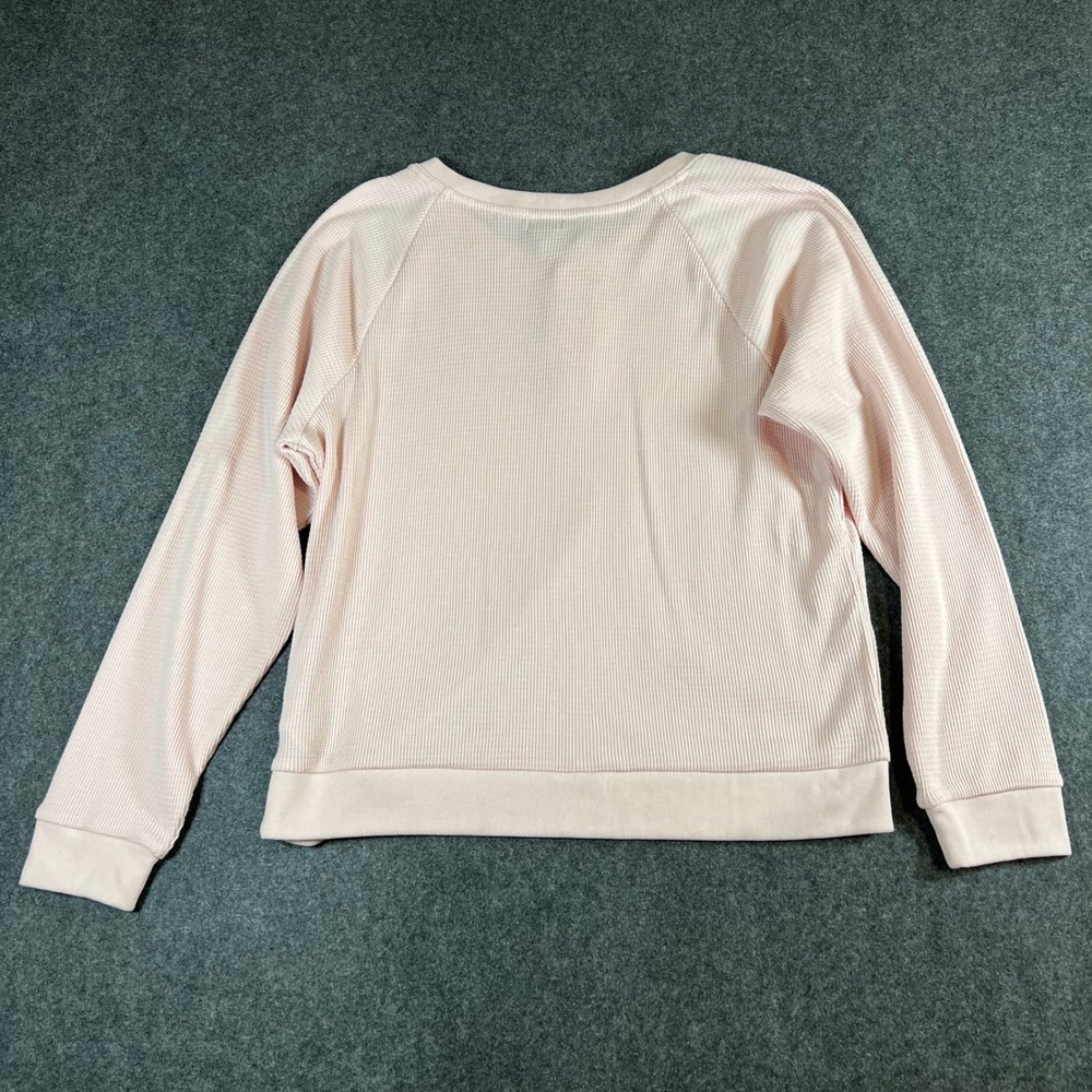 GapBody Womens Pink Waffle Knit Henley Long Sleeve Lounge Top Medium New - Picture 2 of 11
